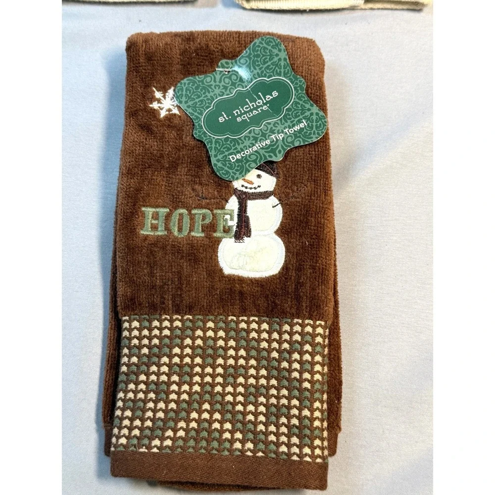 Lot of 5 St Nicholas Square Hand Guest‎ Towels Holiday Christmas Snowmen New